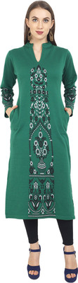 Rosary Women Printed Straight Kurta(Green)