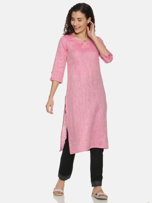 Ecentric Women Self Design Straight Kurta(Pink)