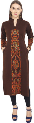 Rosary Women Printed Straight Kurta(Brown)