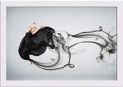 Dancer With Black Smoke Curles Around Her D2 Paper Poster White Frame | Top Acrylic Glass 19inch x 13inch (48.3cms x 33cms) Paper Print(13 inch X 19 inch, Framed)