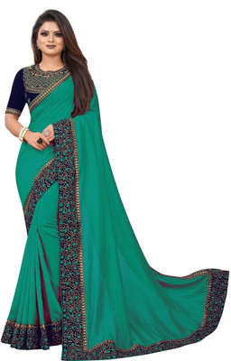 G JELLY FASHION TREE Solid/Plain Bollywood Art Silk Saree(Green)