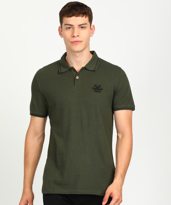 WROGN Solid Men Polo Neck Dark Green T-Shirt