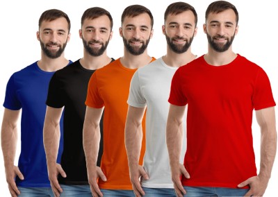Boodbuck Solid Men Round Neck Red, White, Blue, Black, Orange T-Shirt