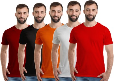 Boodbuck Solid Men Round Neck Red, White, Maroon, Black, Orange T-Shirt