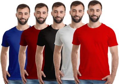 Boodbuck Solid Men Round Neck Red, White, Maroon, Blue, Black T-Shirt