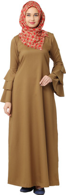 mehar hijab Polyester Solid Abaya With Hijab(Gold)