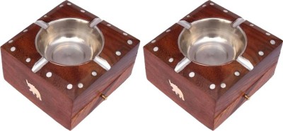ASLAM WOOD CARVING Wooden Ash Tray set of 2 pieces Brown Wood Ashtray(Pack of 1)