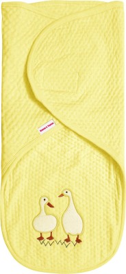 Kinder And Tender Embroidered Single Swaddling Baby Blanket for  AC Room(Cotton, Yellow)