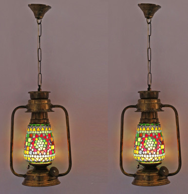 1st Time Antique Pendant Hanging Lanterns With Colorful Glass Perfect Match Of Trading And Traditional (Set Of Two)-A14 Pendant Lamp Ceiling Lamp(Multicolor)