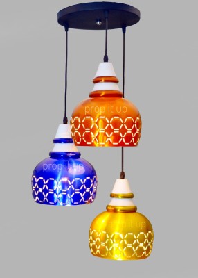 Prop It Up 3-Lights Round Cluster Chandelier, Mushroom Shaped Light with Braided Cord, Industrial Finish Metal Shade Hanging Pendant Ceiling Lamp Fixture, Bulbs not Included (3 Color) Pendants Ceiling Lamp(Yellow, Blue, Orange)