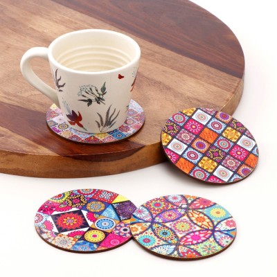 DULI Round Medium Density Fibreboard Coaster(Pack of 4)