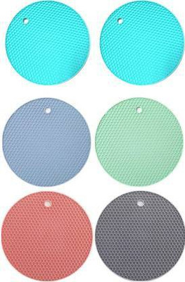 MAHI ENTERPRISE Round Reversible PVC Coaster Set(Pack of 6)