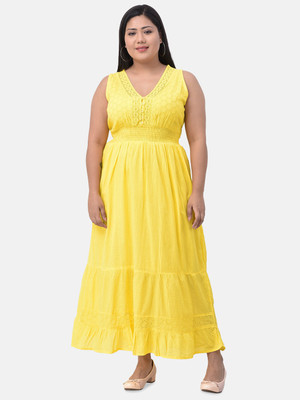 Veldress Women Fit and Flare Yellow Maxi/Full Length Dress