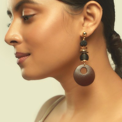 Belleziya Brown And gold Finish Wooden Drop Earrings Trendy for Women and Girls Wood Drops & Danglers