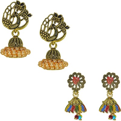 Anish golden earring jhumka earring combo for girls Jhumka earring golden earring for women earrings girls jhumki combo long chain jhumka earring combo Enamel, Alloy, Metal Jhumki Earring