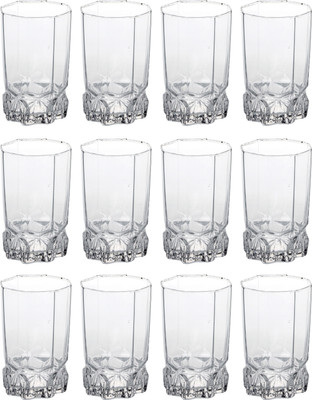 1st Time (Pack of 12) Stylish Shape Self Designer Multipurpose Kamal Glass Set Of 12 Glass Set Water/Juice Glass(325 ml, Glass, Clear)