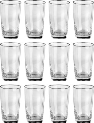 1st Time (Pack of 12) Stylish Shape Self Designer Multipurpose Glass Design No-S04 Set Of 12 Glass Set Water/Juice Glass(350 ml, Glass, Clear)