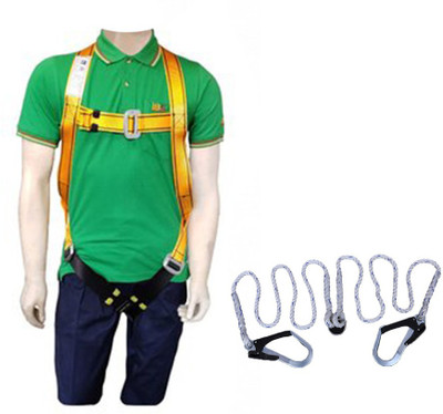 Industrial Business Solution Full Body Safety Belt (Harness) 1003 with Lanyard 1.8 Mtr Nylon Rope with Hook 203 Safety Harness(Free Size)