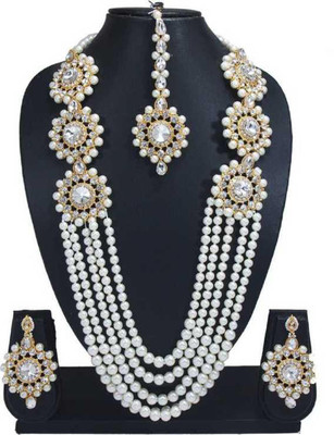 Mansa Creation Alloy Gold-plated White Jewellery Set(Pack of 1)