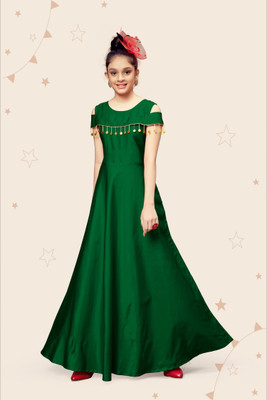 Kidotsav Girls Maxi/Full Length Party Dress  (Green, Short Sleeve) For Rs. 149 @ 85 %