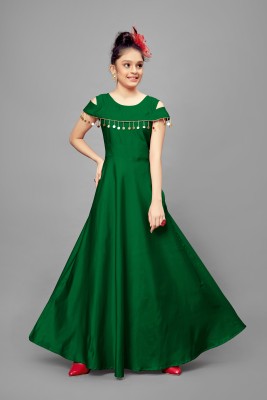 Fashion Dream Indi Girls Maxi/Full Length Festive/Wedding Dress(Green, Sleeveless)