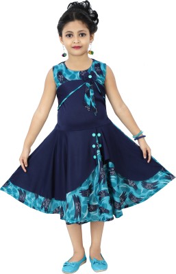 Chandrika Girls Below Knee Party Dress(Blue, Sleeveless)