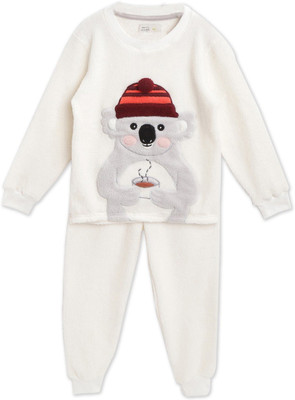 Cherry Crumble by Nitt Hyman Kids Nightwear Boys & Girls Printed Polyester Blend(White Pack of 1)