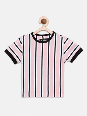 Ladore Boys Striped Cotton Blend Regular T Shirt(Pink, Pack of 1)