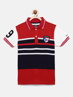 Ladore Boys Striped Cotton Blend Regular T Shirt(Red, Pack of 1)