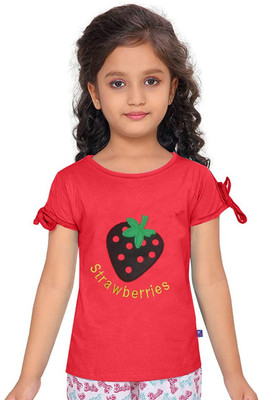ND FASHION STYLES Girls Casual Pure Cotton Fashion Sleeve Top(Red, Pack of 1)