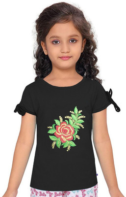 ND FASHION STYLES Girls Casual Pure Cotton Fashion Sleeve Top(Black, Pack of 1)