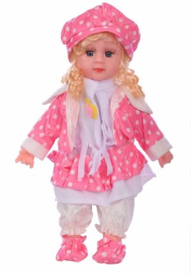 Dxplore Cute Looking Musical, Rhyming Babydoll | Laughing, Talking And Singing Doll | Soft Push Stuffed Baby Girl Toy for Kids(Pink)