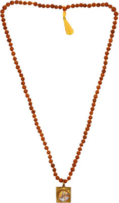 Takshila Gems Natural 5 Face Rudraksha Mala with Saraswati MATA Brass Locket 108+1 (5 mm) Beads Mala, Rudraksha Kanthi with Saraswati Pendant Metal Necklace