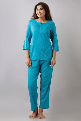 Design by Rao Women Printed Light Blue Top & Pyjama Set