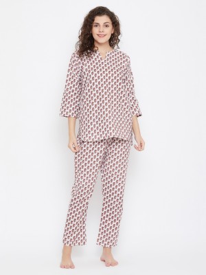 Clovia Women Floral Print Brown Top & Pyjama Set