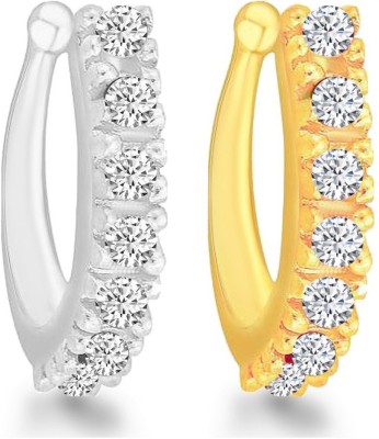AMAAL Cubic Zirconia, Diamond Gold-plated, Silver Plated Copper, Brass, Crystal, Stone Nose Stud(Pack of 2)
