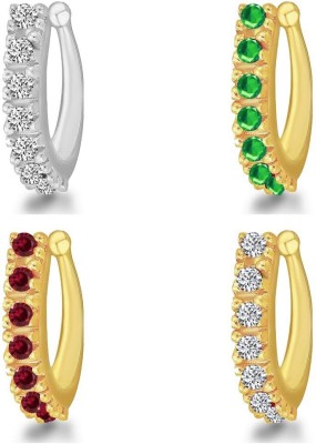 MEENAZ Cubic Zirconia, Diamond, Crystal Gold-plated, Silver Plated Copper, Brass, Stone Nose Ring(Pack of 4)