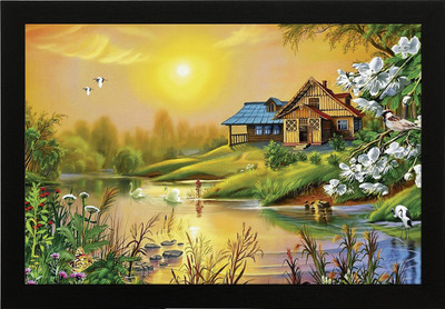 Masstone Beautiful Landscape Natural Scene UV Coated Matt textured Framed Digital Reprint 14 inch x 20 inch Painting(With Frame)