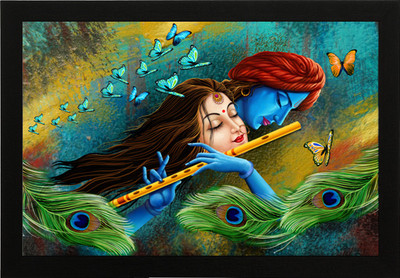 Masstone Radha Krishna Wall Painting UV Coated Matt textured Framed Digital Reprint 14 inch x 20 inch Painting(With Frame)