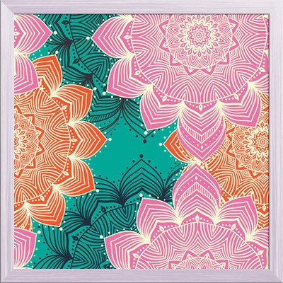 Artzfolio ArtzFolio Ornament Beautiful Pattern With Mandala D2 Tabletop Painting White Frame 14inch x 14inch (35.6cms x 35.6cms) Digital Reprint 14.5 inch x 14.5 inch Painting(With Frame)