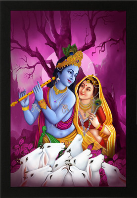Masstone Radha Krishna Religious UV Coated Matt textured Framed Digital Reprint 20 inch x 14 inch Painting(With Frame)