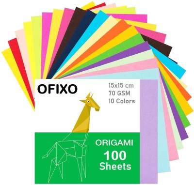 OFIXO 100pcs DIY Square Origami Paper Double Sides Solid Color Folding Paper Multicolor Kids Handmade Scrapbooking Craft Accessories Unruled 15*15 Origami Paper (Set of 5, Multicolor)