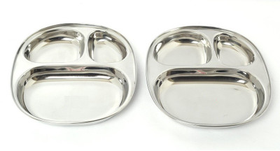 MASSEY Plate Dx/Breakfast/Snack Plate, Size 3, 22.5 x 26 cms (Pack of 2, Stainless Steel) Dinner Plate(2 Dinner Plate)