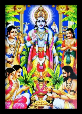 SUNINOW Big Size Poster of Satya Narayan with Frame (48 x 34 cm )| GOD PHOTO FRAMES | Hindu god photo | Bhagwan photo | Hindu deity Religious Frame