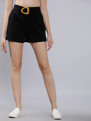 Tokyo Talkies Solid Women Black Regular Shorts Tokyo Talkies Solid Women Black Regular Shorts