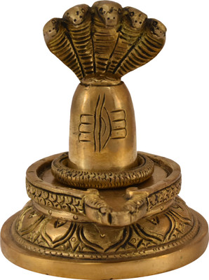 Radha A Unique Store Brass Fine Carved Shivalingam with Naag Dev Round Base Decorative Showpiece  -  11 cm(Brass, Gold)