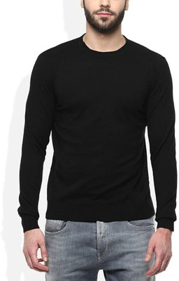 Super Weston Solid Round Neck Casual Men Black Sweater