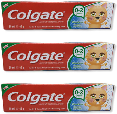 Colgate Anticavity Toothpaste for Kids, Strawberry (0-2 yrs) -50ml Pack Of 3 Toothpaste(195 g, Pack of 3)