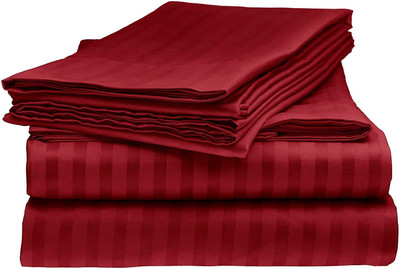 DORISTYLE 210 TC Cotton Double Striped Flat Bedsheet(Pack of 1, Maroon)