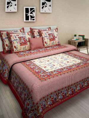 Yakshita Collection 120 TC Cotton Double Printed Flat Bedsheet(Pack of 1, Red)
